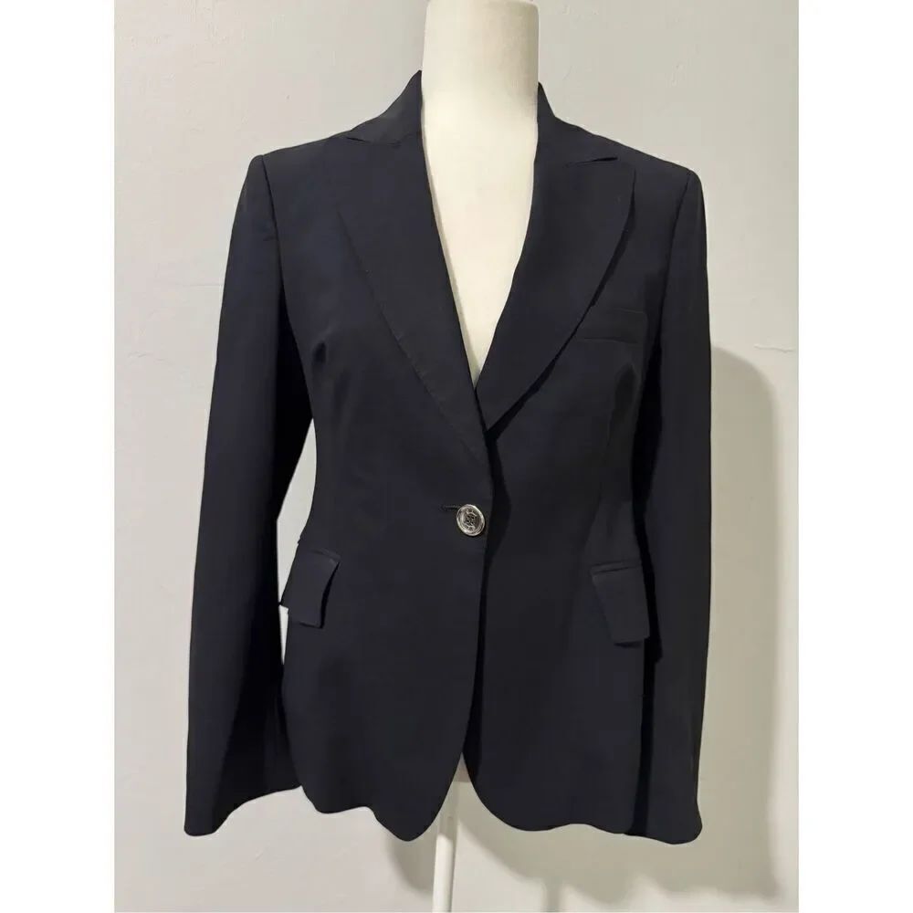 Burberry London Bromwell blue blazer jacket wool blend silver button 8